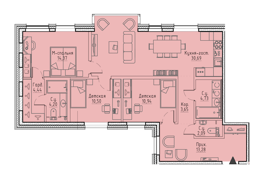 3-комнатная квартира 98.89 м², 2/6 эт., ЖК «LEGENDA Сампсониевский 32»